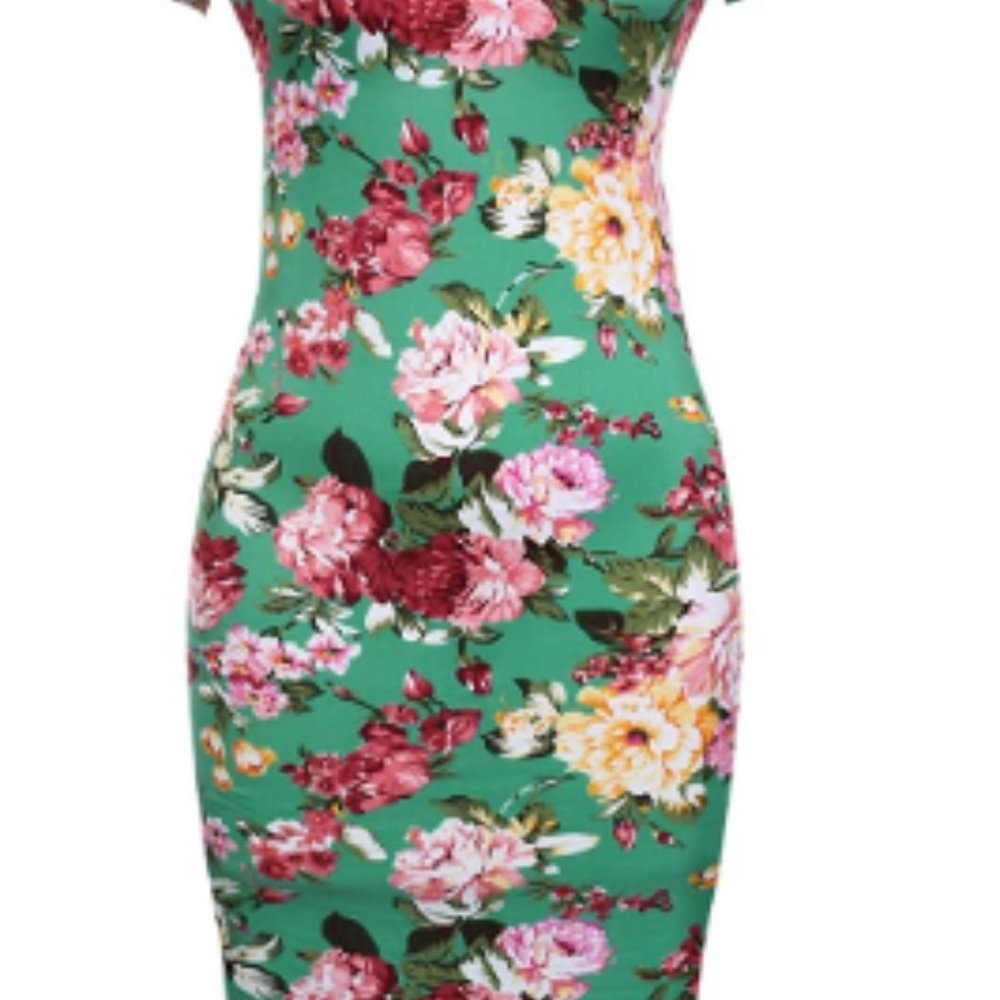 Hotouch Womens Bodycon Dress Floral Mini Pencil Sl